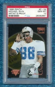 1996 ZENITH ARTIST'S PROOF Z-24 MICHAEL IRVIN PSA 10 GEM MINT POP 3 HOF COWBOYS - Bild 1 von 1
