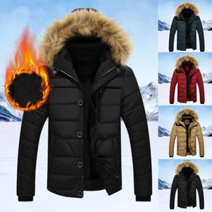 Parka uomo pile imbottito con cappuccio giacca collo pelliccia spesso invernale caldo cappotto outwear - Foto 1 di 19