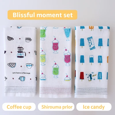 Juego de 3 toallas japonesas de algodón tenugui gasa paño facial café pingüino sashiko Foto 1 de 4