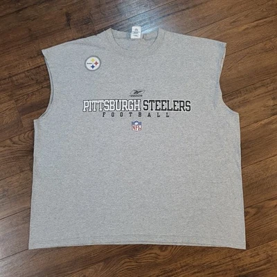 复古匹兹堡钢人队男式无袖衬衫灰色 2XL NFL 锐步美国制造 — 第 1/4 张图片