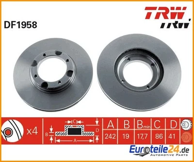 2 uds disco de freno TRW DF1958 para Hyundai Accent I Pony Foto 1 de 2