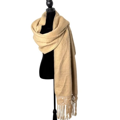 Alpaca Diana Peru Luxury Scarf Crochet Flower Fringe Shawl Wrap Cozy Warm - Image 1 of 4