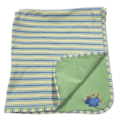 Carters Baby Blanket Rhino Bird Blue Green Yellow Stripe Cotton Emu Namae - Image 1 of 4