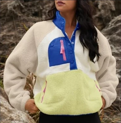 Chaqueta pulóver de lana difusa para mujer mediana multicolor cierre a presión Foto 1 de 4