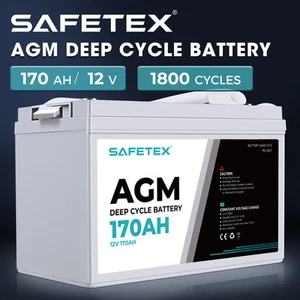 Safetex 170Ah AGM Deep Cycle Battery 12V Marine Portable Sealed Power Camping - Picture 1 of 12