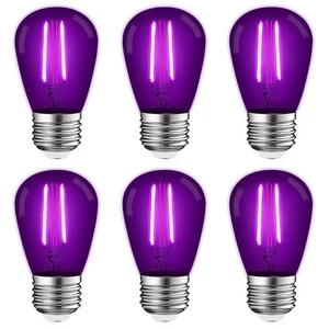 Luxrite S14 Edison LED Purple Light Bulbs for String Lights 0.5W UL E26 6 Pack - Picture 1 of 7