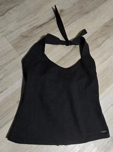 Athleta Shirt Womens M Sleeveless Yoga Tank Athletic Halter Black Pinstripe - Picture 1 of 9