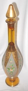 Amber & Frosted Decanter Genie Bottle Gold Trim & Top Floral Base Design - Picture 1 of 7