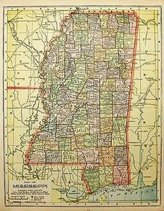 1905 ANTIQUE  MISSISSIPPI color state map original authentic - Picture 1 of 1