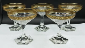 MOSER Crystal Copenhagen Pattern 24Kt Gold Encrusted Champagne Glasses Set of 5 - Picture 1 of 9