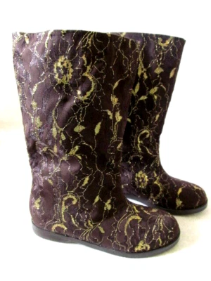 Joan Boyce Brown & Gold Lace Ladylike Boots Size 8W - New with Box - Image 1 of 4