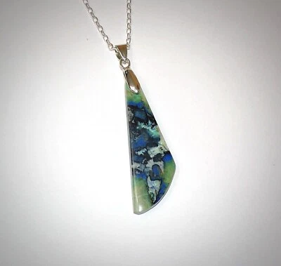 Ожерелье с подвеской из натурального камня хризоколла из Чили и чистого серебра 18 дюймов - Изображение 1 из 4