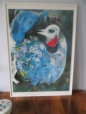 Marc Chagall 1943 „Blaues Pferd und Hahn“  –schön gerahmt ca.70x50cm - Bild 1 von 2