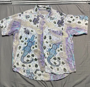 Vintage GOTCHA Surfer Aztec Gecko Button Up Made in Nepal Mens XL Short Sleeve - Picture 1 of 10
