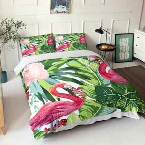 Wonderful Pink Flamingos 3D Quilt Duvet Doona Cover Set Pillow case Print - Bild 1 von 6