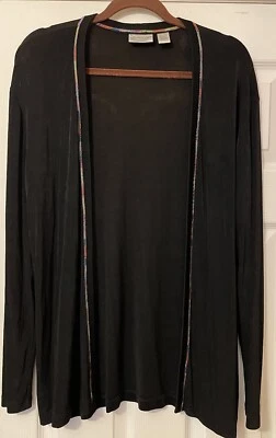 Chicos Travelers Jacket 2 Women’s Large Black Cardigan Colorful Stitch Trim - Image 1 of 4
