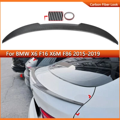 Carbon Fiber Look Rear Trunk Spoiler Wing Lip For BMW X6 F16 X6M 2015-2019 2016 Foto 1 de 4