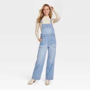 Universal Thread Women's Wide Leg Denim Overalls Full Length Jumpsuits - Picture 1 of 26