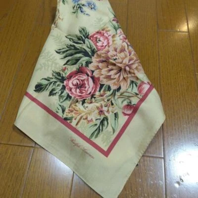Ralph Lauren Bufanda Grande Seda 88cm 34′′ Cuadrado Flor Patrón Beige Foto 1 de 4