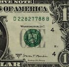 Trinary fantazyjny numer seryjny jeden banknot dolarowy D22827788B 2s 7s 8s