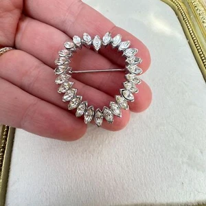 Vintage Jewelry Silver Tone Bogoff Signed Heart Rhinestone Brooch Pin - Picture 1 of 3