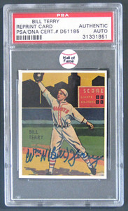 1934 National Chicle Diamond Stars #14 Bill Terry REPRINT AUTO PSA HOF NY Giants