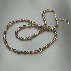 Swarovski Crystal Necklace Swan Logo Brown Crystals Sparkling - Picture 1 of 7
