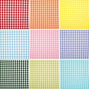 1/4" Polycotton GINGHAM CHECK Red Orange Yellow Pink Green Blue Lilac 1/2 metre  - Picture 1 of 14