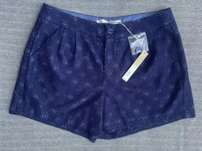 Pantalones Cortos Lauren Conrad Nuevos con Etiquetas Talla 8 Azul Crochet Encaje Forrados Elegante Bolsillos Foto 1 de 4