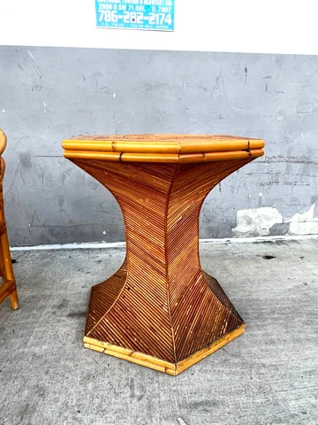 VINTAGE GODFATHER STYLE STACKED RATTAN TABLE BASE Cover