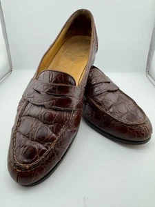 Polo Ralph Lauren Herren Penny Halbschuhe Braun Krokodilleder Slipper 8.5D - Bild 1 von 11