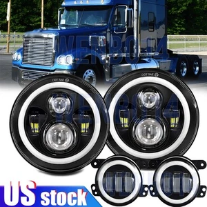 for Freightliner Coronado 7'' LED Headlight Round Projector Hi/Lo+ Fog Light 4'' - Picture 1 of 15