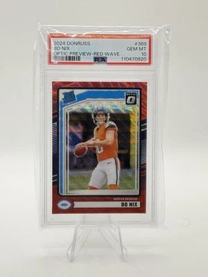 2024 Panini Donruss Rated Rookie Bo Nix #369 Optic Preview Red Wave (RC) PSA 10 - Image 1 of 2