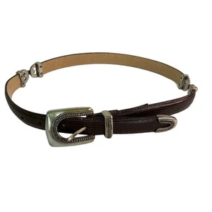 Brighton Women's Leather Belt Size 28 Brown Reptile Embossed Silver Buckle USA  - Picture 1 of 8