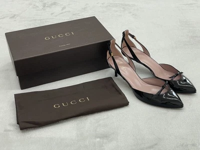 Gucci Vernice кристалл слинга каблуки женщин 9,5 черный патент бант Италии w/коробка - Изображение 1 из 4