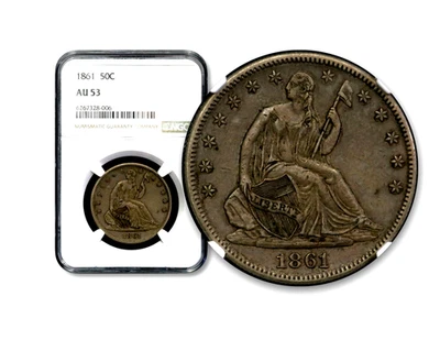1861 50C Seated Liberty Half Dollar - NGC AU 53 - Civil War Date!  CC864 - Image 1 of 4