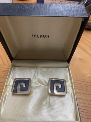 Abotoaduras vintage Hickok década de 1950 pedra preta com metal dourado e estojo - Imagem 1 de 4