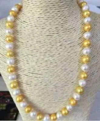 19" Stunning AAA+ 8-9mm Natural White Yellow South Sea Pearl Necklace 14k Gold P - Image 1 of 4