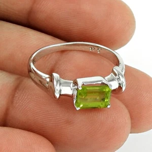 Peridot Stone 925 Silver Handmade Birthday August Cocktail Engagement Ring US Q - Picture 1 of 6