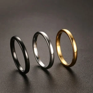 2MM Tungsten Carbide Men Wedding Finger Ring Thin Slim Engagement Band Jewelry - Picture 1 of 15