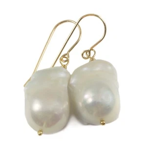 Pearl Earrings Large White Baroque Drops 14k Yellow Gold Sterling Silver 18mm - Picture 1 of 9