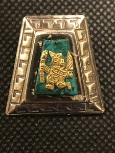 Vintage Sterling und Gold Anstecknadel Brosche Anhänger Inka Azteken Stil 925 16k OOAK - Bild 1 von 12