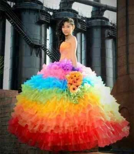 Abiti da sposa arcobaleno colorati ballo a strati organza pizzo applique abiti da sposa - Foto 1 di 6