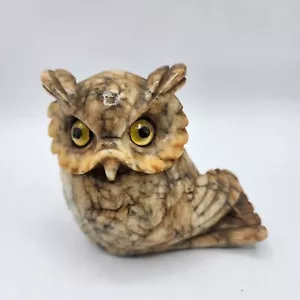 Vintage "Owl" Hand Carved Italian Alabaster Paperweight w/ Glass Eyes Preowned. - Picture 1 of 16
