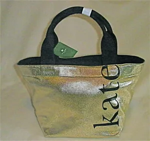 Neu mit Etikett Vintage Kate Spade Kate Coal 2 Tracy GOLD METALLIC beschichteter Canvas-Eimer - Bild 1 von 2