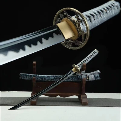 Espada Samurai JP Full Tang Pulida Wakizashi 1095 Acero al Carbono Hoja Azul Foto 1 de 4