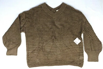 Suéter para mujer Rhapsody marrón cuello en V ganchillo talla M nuevo con etiquetas Foto 1 de 4