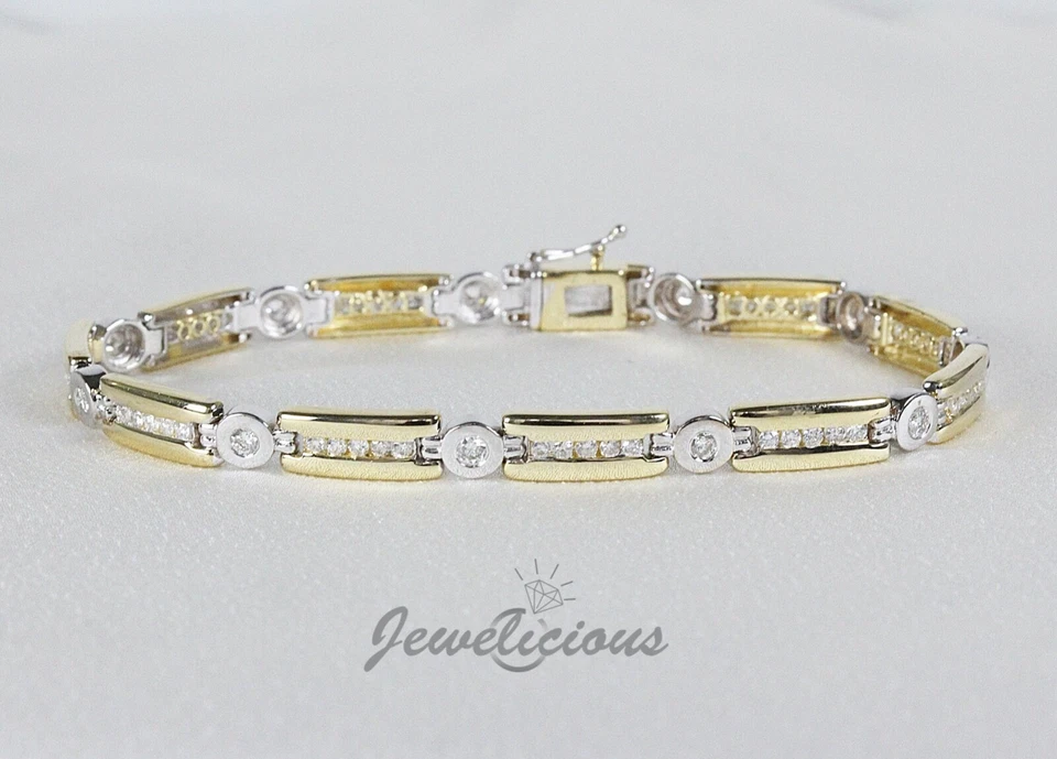 14K Two Tone Gold 1.75 CT Natural Diamonds Link Bracelet - Image 1 of 4