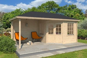 5-Eck-Gartenhaus ISO 6x3 m mit Fußboden + Anbau Holzhaus Gerätehaus Unterstand - Bild 1 von 5