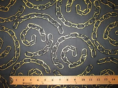 METALLIC GOLD CHAIN LINKS LINK NECKLACE CHOKER BLACK COTTON FABRIC FQ - Image 1 of 4
